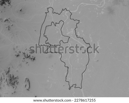 Kandal, province of Cambodia. Grayscale elevation map with lakes and rivers Stock fotó © 
