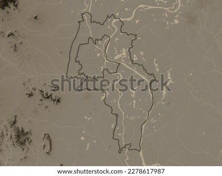 Kandal, province of Cambodia. Elevation map colored in sepia tones with lakes and rivers Stock fotó © 