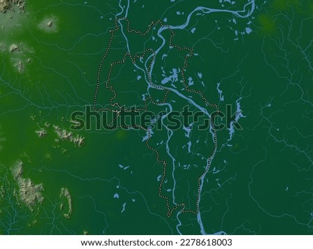 Kandal, province of Cambodia. Colored elevation map with lakes and rivers Stock fotó © 
