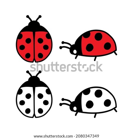 Ladybug hand drawn doodle set. Isolated vector illustration for coloring books, pages
