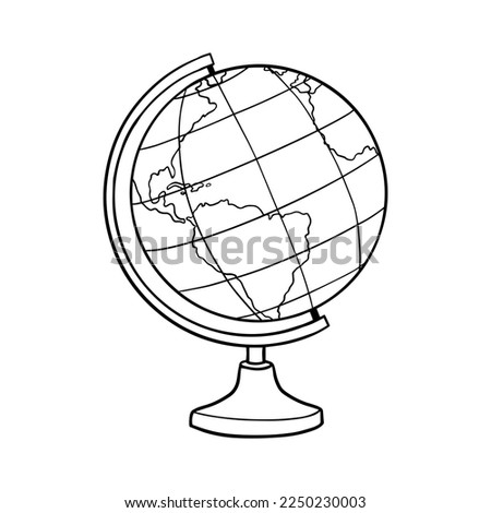 School Globe Doodle Sketch. Hand drawn style icon of globe on a stand. Model of the Earth. Education equipment. Isolated vector illustration