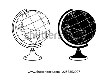 Outline Globe Doodle Sketch. Hand drawn school globe on a stand. Model of the Earth. Education equipment. Isolated vector illustration