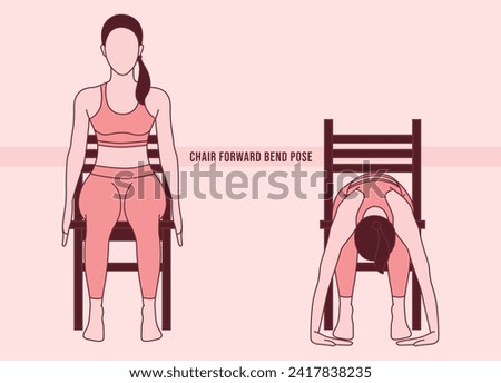 Yoga. Woman doing Chair forward bend exercise. Flat vector illustration