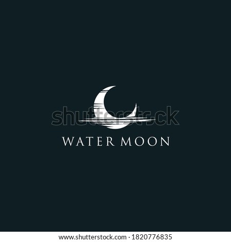 half moon set rise sea ocean surface water logo template icon vector