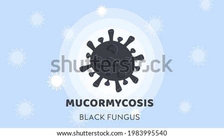 Black Fungus Outbreak. Mucormycosis disease. Horizontal banner with Black Fungi Bacteria on background with India map. Toxic mold stain in microscope. Vector card or illustration in flat cartoon style