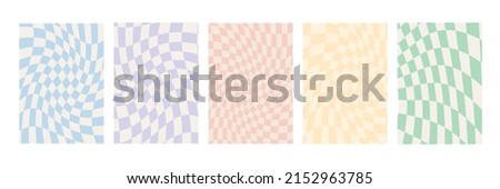 Set of checkerboard backgrounds in pale pastel colors. Groovy hippie chessboard pattern. Retro 60s 70s psychedelic design. Gingham vector wallpaper collection for print templates or textile. Сток-фото © 
