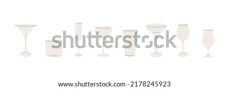 Vector set of cocktail glasses flat icons. Trendy modern simple style of different barware. Empty glassware for bar. Various glass for alcoholic beverages, drinks, juices and smoothies.  Photo stock © 