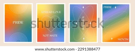 Modern design templates for Pride Month posters and Gay Love card in y2k style. Set of trendy minimalist aesthetic with rainbow gradients and queer slogans. Vector LGBTQ background and wall art print.