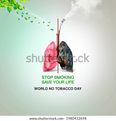 World No Tobacco Day 3d Illustration banner. Not Smoking, Stop Smoke Campaign. Awareness healthcare concept. Dangers of smoking. Smoking effect on human lungs.