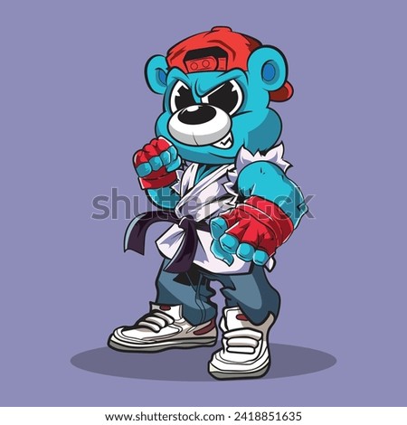 Illustration Vector Graphic of Cute Cartoon of Bear Wearing Karate Outfit. Suitable for Manufacturing T-Shirt, Sticker, Coloring Book, etc. 