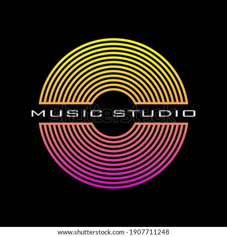 Music disc logo for a recording studio. Vinyl record poster. Cover for the music album. Vector.