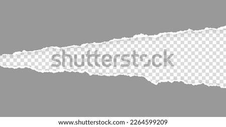 Realistic, torn, ripped strip of grey paper with a light shadow on a transparent background. Torn cardboard.