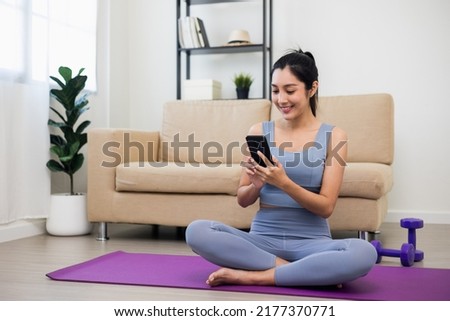 Similar – Image, Stock Photo Fitness Model Using Cell Phone