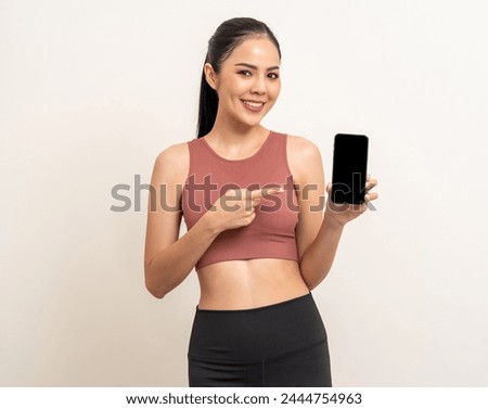 Similar – Image, Stock Photo Fitness Model Using Cell Phone