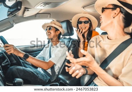 Similar – Image, Stock Photo Traveler driving car along road