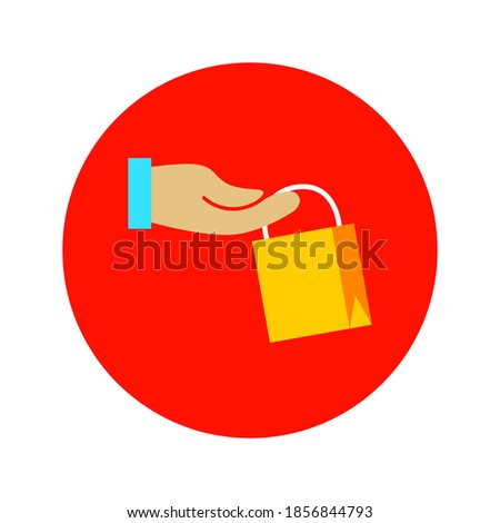 Flat Hand Holding Shopping Bag Circle Icon. Vector Illustration of Shop Object.