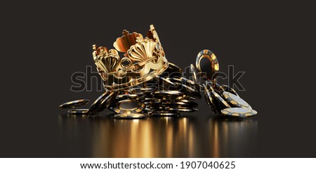 3d Rendering King Crown and Poker Chips