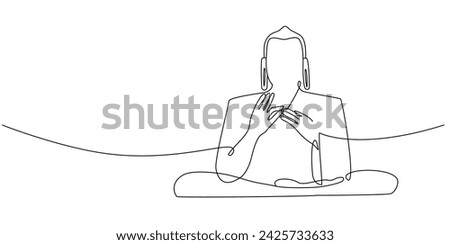 One line art silhouette of buddha isolated on white background. One continuous line drawn Buddha statue Buddhist character