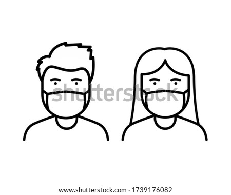 a man and woman wear a mask to avoid Covid-19 icon vector