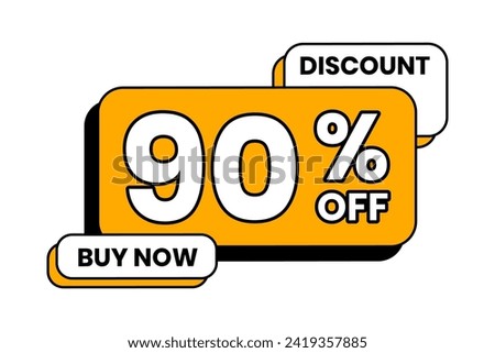 Discounts 90 percent off. Yellow template with outline on white background. Vector illustration