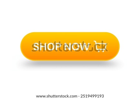 Yellow 3d shop now button. Button element for web design and mobile devices. Vector illustration