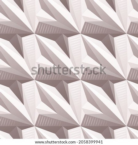 Geometric pattern with shadow illusion. Vector seamless architectural texture. Surface of the design with figured mosaic