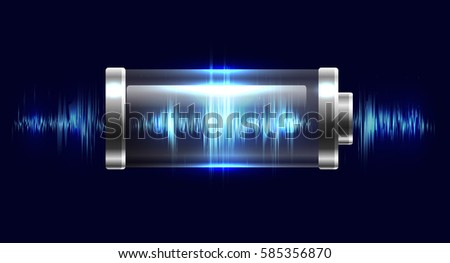 Illustration batteries with electric charge, resonance, pulse, cardiogram.