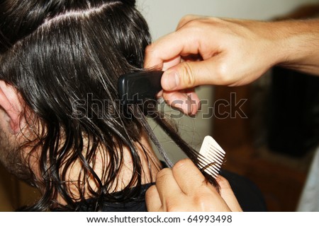 Master hairdresser cuts a customer\'s hair