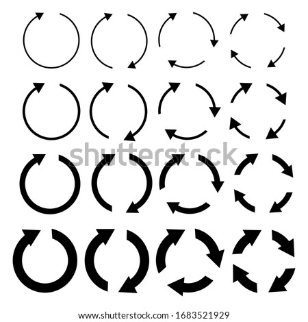 round arrows of different thicknesses in black