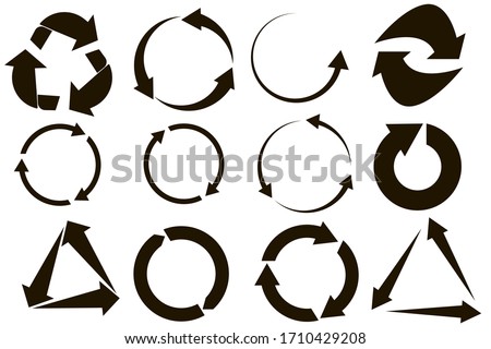 Original circular arrows of black color on a white background, with a round, triangular path. Vector illustration. Stock drawing.