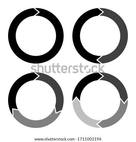 Circles with gaps in the form of arrows in black with a passing gradient in gray. Vector illustration. Stock Photo.