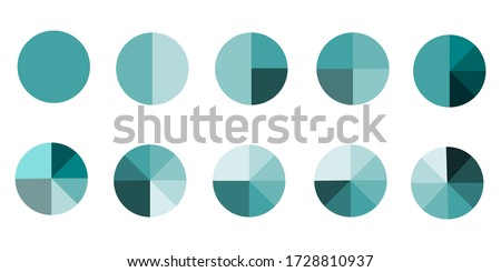 Circle or pie chart icon. Graphic vector diagram divided into 1, 2, 3, 4, 5, 6 parts. Stock Photo