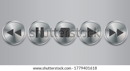 Metal media player buttons. Vector icons of chrome metal buttons.