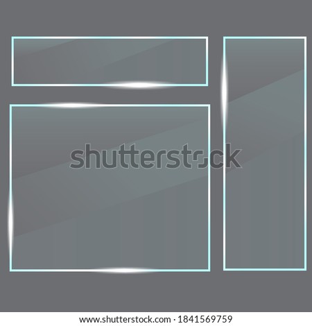 Transparent glass on a gray background. Vector illustration of a plexiglass plate. Acrylic transparent texture.