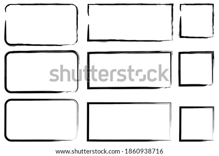 Sketch set with black brush strokes rectangles. Hand drawn abstract vector set. Outline drawing. Stock image.
