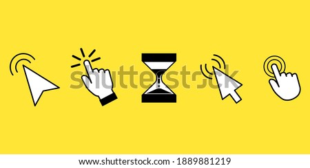 Vintage set for web background design. Website icon symbol. Click button on a yellow background. Stock illustration. EPS 10.