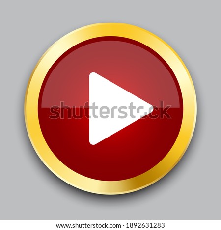 Red play button in 3d style. Red play button in a gold frame. Stock image. EPS 10.