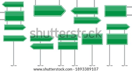 advertising concept with green road signs. City illustration. Travel concept. Stock image. EPS 10.