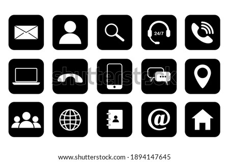 Flat set with social icons black on black background for marketing design. Website icon symbol. Stock image. EPS 10.