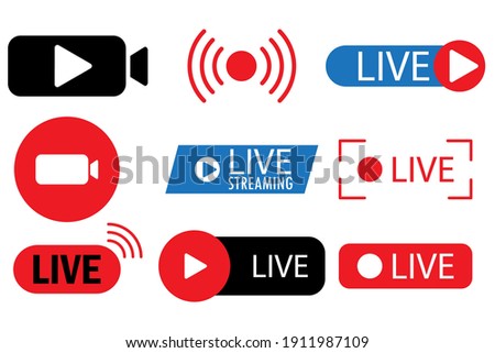 Live streaming, broadcasting, online stream. Live video streaming. Online stream sign. Stock image. EPS 10.