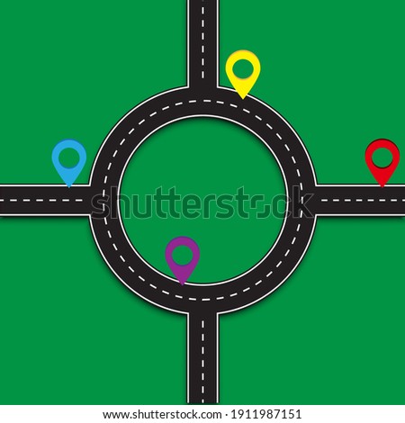 Modern intersection roundabout. Crossroads roundabout green background. Stock image. EPS 10.