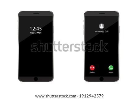 Phone incoming call. App interface template. Notification bell icon. Smartphone screen. Phone icon vector. Stock image. EPS 10.