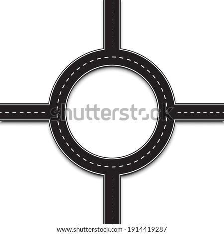 Road circle intersection.  Empty roundabout road. Crossroads of four roads.Vector sign. Stock image. EPS 10.