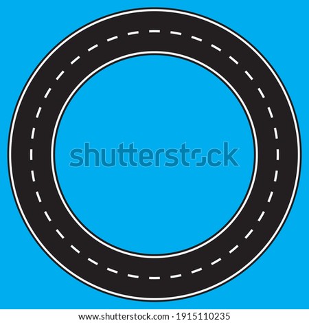 Modern road circle. Vector illustration, cartoon set. Blue background. Design element. Stock image. EPS 10.