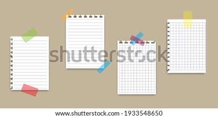Vintage sheets on adhesive tape. Realistic vector. Notebook paper. Template set. Stock image. EPS 10.
