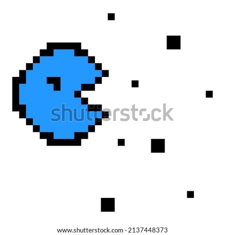 Vintage flat card with pacman. Online game icon. Play online. Error 404 page not found. Vector illustration. stock image. 