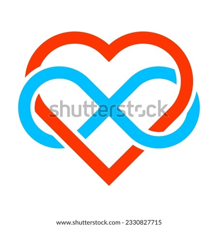 Infinity icon, eternal life idea. eternity symbol placed on red heart. love forever concept. Vector illustration. EPS 10.