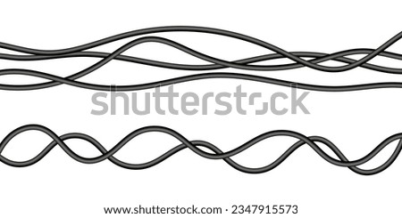 Realistic electrical wires. Flexible thick network cord. Computer connection wires. Cable power energy. Vector illustration. EPS 10.