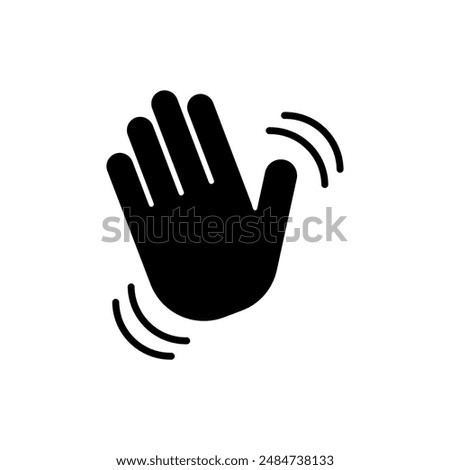 Waving hand icon. Black silhouette gesture. Signal waves illustration. Friendly greeting vector.