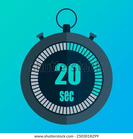 Stopwatch showing 20. Twenty seconds countdown. Bright blue gradient. Bold black outline. Vector illustration.